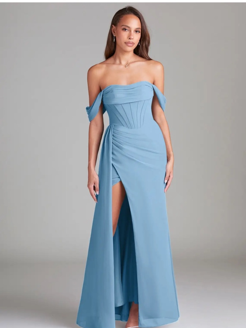 Azazie Amrya Steel Blue Chiffon Bridesmaid Dress